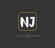 nj eerste brief handschrift en handtekening logo. een concept handschrift eerste logo met sjabloon element. vector