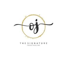 oj eerste brief handschrift en handtekening logo. een concept handschrift eerste logo met sjabloon element. vector