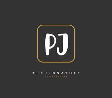 pj eerste brief handschrift en handtekening logo. een concept handschrift eerste logo met sjabloon element. vector