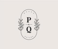 eerste pq brieven mooi bloemen vrouwelijk bewerkbare premade monoline logo geschikt voor spa salon huid haar- schoonheid winkel en kunstmatig bedrijf. vector