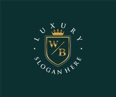 eerste wb brief Koninklijk luxe logo sjabloon in vector kunst voor restaurant, royalty, boetiek, cafe, hotel, heraldisch, sieraden, mode en andere vector illustratie.