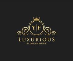 eerste yf brief Koninklijk luxe logo sjabloon in vector kunst voor restaurant, royalty, boetiek, cafe, hotel, heraldisch, sieraden, mode en andere vector illustratie.