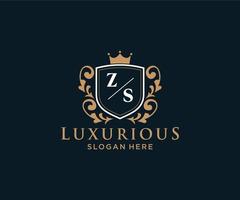 eerste zs brief Koninklijk luxe logo sjabloon in vector kunst voor restaurant, royalty, boetiek, cafe, hotel, heraldisch, sieraden, mode en andere vector illustratie.