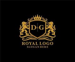 eerste dg brief leeuw Koninklijk luxe logo sjabloon in vector kunst voor restaurant, royalty, boetiek, cafe, hotel, heraldisch, sieraden, mode en andere vector illustratie.
