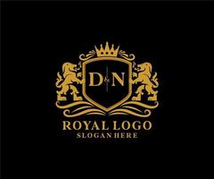 eerste dn brief leeuw Koninklijk luxe logo sjabloon in vector kunst voor restaurant, royalty, boetiek, cafe, hotel, heraldisch, sieraden, mode en andere vector illustratie.