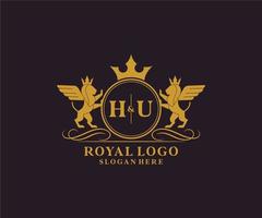 eerste hoezo brief leeuw Koninklijk luxe heraldisch, wapen logo sjabloon in vector kunst voor restaurant, royalty, boetiek, cafe, hotel, heraldisch, sieraden, mode en andere vector illustratie.