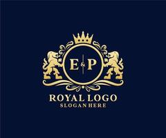 eerste ep brief leeuw Koninklijk luxe logo sjabloon in vector kunst voor restaurant, royalty, boetiek, cafe, hotel, heraldisch, sieraden, mode en andere vector illustratie.