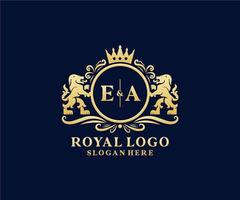 eerste ea brief leeuw Koninklijk luxe logo sjabloon in vector kunst voor restaurant, royalty, boetiek, cafe, hotel, heraldisch, sieraden, mode en andere vector illustratie.