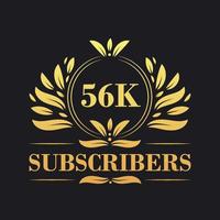 56k abonnees viering ontwerp. luxueus 56k abonnees logo voor sociaal media abonnees vector