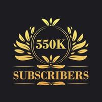 550k abonnees viering ontwerp. luxueus 550k abonnees logo voor sociaal media abonnees vector