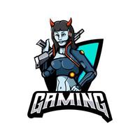 Dames cyborg esport logo ontwerp vector