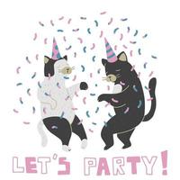 dansen katten geïsoleerd Aan wit achtergrond. paar Bij de verjaardag feest. vector