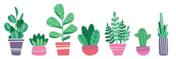 huis planten in potten en vazen. mooi hand- getrokken geïsoleerd element vector set.