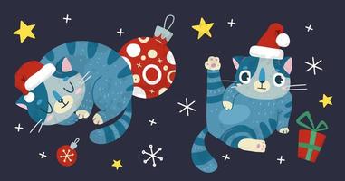 Kerstmis en nieuw jaar vakantie vector voorraad illustratie met schattig kat en sneeuw.