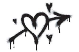 verstuiven graffiti hart teken geschilderd in zwart Aan wit. liefde hart laten vallen symbool. geïsoleerd Aan een wit achtergrond. vector illustratie