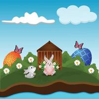 gelukkige pasen-daggroetkaart met paaseieren en konijntjes vector