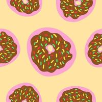 naadloos patroon van donut ringen in tekenfilm vlak stijl. donuts met kleurrijk hagelslag, chocola room en roze geglazuurd baseren. zoet bakkerij. vector kleurrijk illustratie geïsoleerd Aan licht achtergrond.