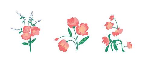 reeks van voorjaar kleurrijk bloemen. verzameling van roze bloem takken, boeket. illustratie ontwerp geïsoleerd Aan wit voor groet kaarten, Pasen, dankzegging. voorjaar set, hand- getrokken elementen, bruiloft. vector