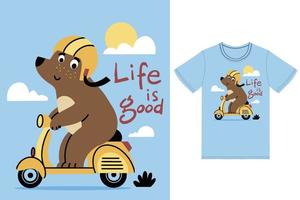 schattig beer lezing scooter illustratie met t-shirt ontwerp premie vector