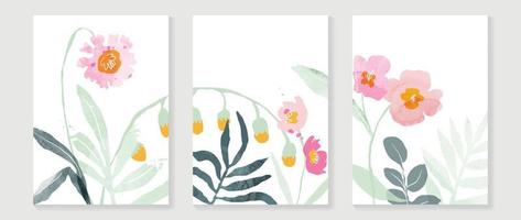 abstract bloemen Hoes achtergrond vector. reeks van voorjaar fabriek hand- getrokken sjabloon met bloemen, bladeren, Wildflower. kleurrijk waterverf structuur ontwerp voor behang, banier, afdrukken, interieur, poster. vector