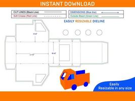 mini karton vrachtauto doos dieline sjabloon en 3d doos ontwerp doos dieline en 3d doos vector