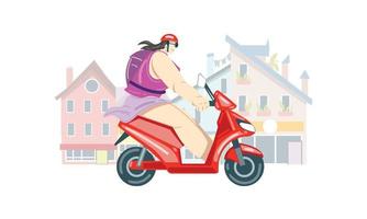 de meisje ritten een scooter in de omgeving van de stad. vector