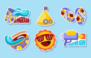 plat ontwerp voor songkran festival sticker set vector