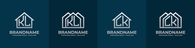 brief kl en lk huis logo set. geschikt voor ieder bedrijf verwant naar huis, echt landgoed, bouw, interieur met kl of lk initialen. vector