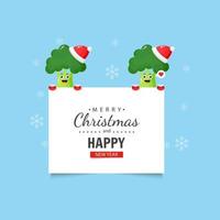 schattige broccoli met kerst- en nieuwjaarswensen vector