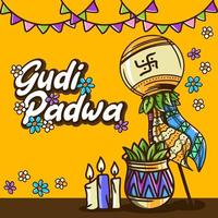 hand getrokken gudi padwa illustratie vector