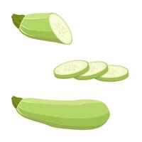 een reeks van courgette, geheel en plakjes. vector illustratie Aan een wit achtergrond.