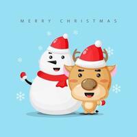 sneeuwpop en schattig rendier wensen u prettige kerstdagen vector