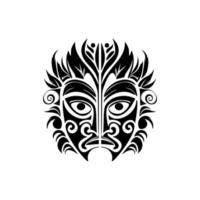 vector kunst van een polynesisch god masker in zwart en wit voor tatoeëren.