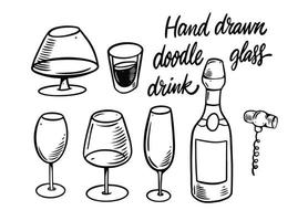 hand- getrokken zwart kleur drankjes en glas tekening vector illustratie.