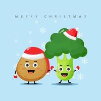 schattige aardappelen en broccoli hand in hand op eerste kerstdag vector