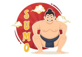 sumo worstelaar illustratie met vechten Japans traditioneel krijgshaftig kunst en sport werkzaamheid in vlak tekenfilm hand- getrokken landen bladzijde Sjablonen vector