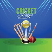 cricket live kampioenschapswedstrijd met gouden trofee vector