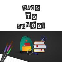 terug naar schoolachtergrond met schooltas, boeken en penseel vector