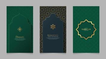 Ramadan kareem groen Islamitisch realistisch sociaal media verhalen verzameling sjabloon vector