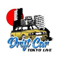 tokyo drift auto inspiratie ontwerp. vector illustratie met de beeld van een modern auto, ontwerp logo's, affiches, spandoeken, bewegwijzering.