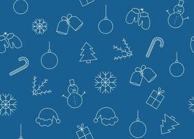 vector illustratie van nieuw jaar en Kerstmis naadloos patroon met sneeuwman, wanten, de kerstman claus hoed, bellen, geschenk, lolly, Kerstmis bal, sneeuwvlok Aan blauw achtergrond