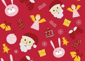 vector illustratie van nieuw jaar en Kerstmis naadloos patroon met de kerstman claus, haas, engel, klok, geschenk, Kerstmis bal, wanten, sneeuwvlok, ster