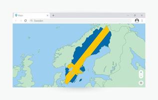 browser venster met kaart van Zweden, zoeken Zweden in internetten. vector