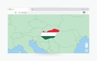 browser venster met kaart van Hongarije, zoeken Hongarije in internetten. vector