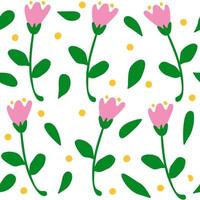 schattig naadloos vector patroon achtergrond illustratie met roze abstract bloemen, geel dots en groen bladeren