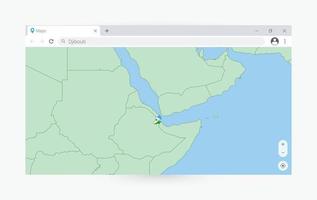 browser venster met kaart van Djibouti, zoeken Djibouti in internetten. vector