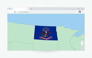 browser venster met kaart van noorden dakota, zoeken noorden dakota in internetten. vector