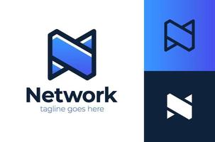 netwerk n logo eenvoudig modern letter n ontwerp. telecommunicatie-logo, stempel en pictogram. technologie en digitale abstracte verbinding vector