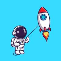 schattig astronaut spelen raket vlieger tekenfilm vector icoon illustratie. wetenschap technologie icoon concept geïsoleerd premie vector. vlak tekenfilm stijl