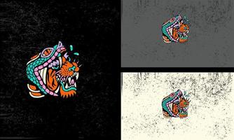 hoofd tijger en hoofd slang vector illustratie mascotte ontwerp